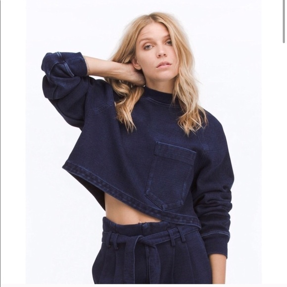 AG Adriano Goldschmied Indigo Knit Cropped The Cubo Sweatshirt Medium - Picture 1 of 8